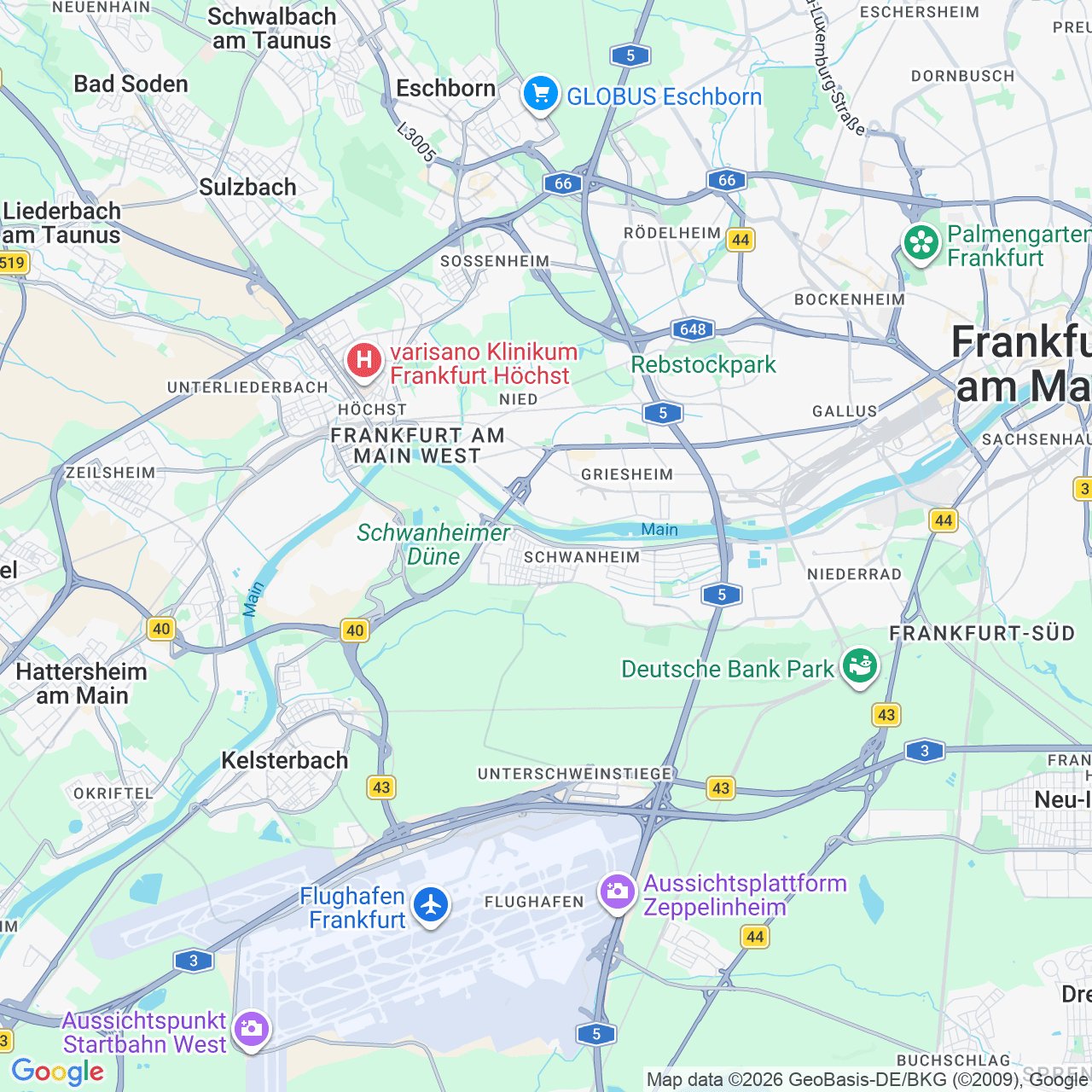 Kartenausschnitt Frankfurt-Schwanheim