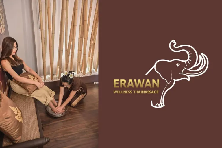 Foot bath before the massage: a therapist washes a guest’s feet at Thai Massage Erawan in Frankfurt
